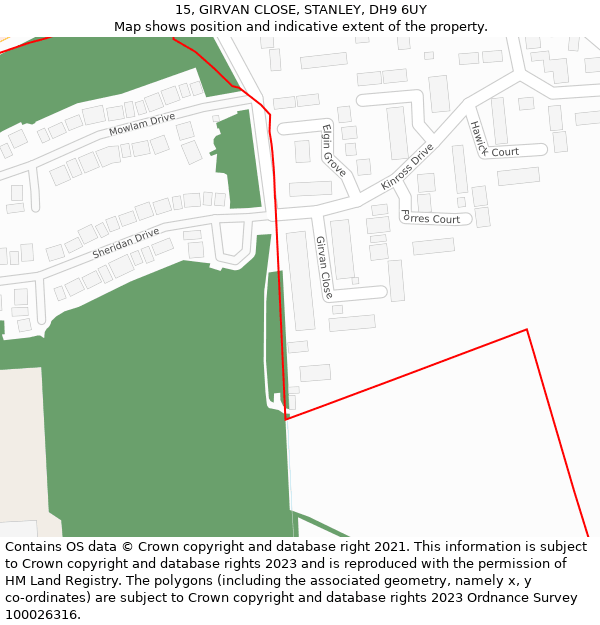 15, GIRVAN CLOSE, STANLEY, DH9 6UY: Location map and indicative extent of plot