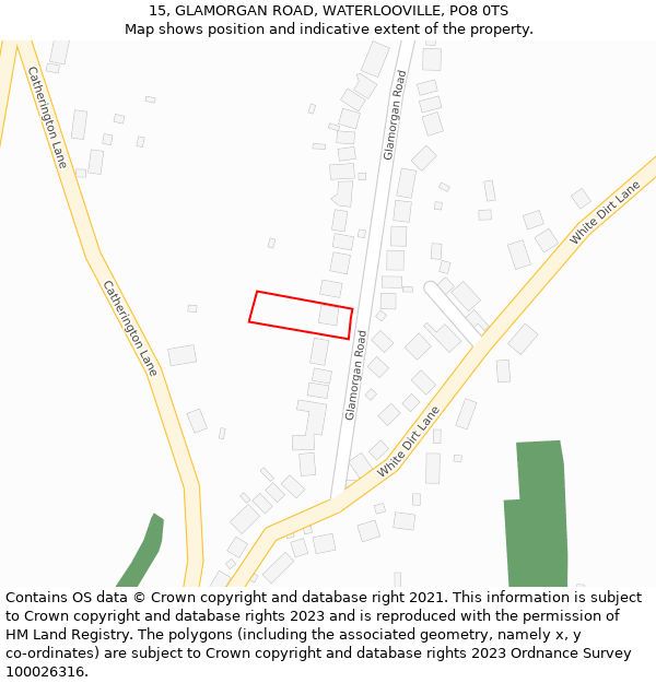 15, GLAMORGAN ROAD, WATERLOOVILLE, PO8 0TS: Location map and indicative extent of plot