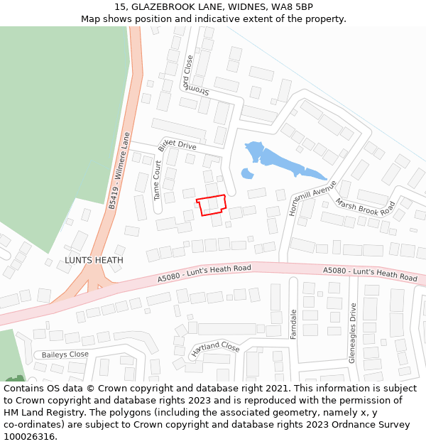 15, GLAZEBROOK LANE, WIDNES, WA8 5BP: Location map and indicative extent of plot