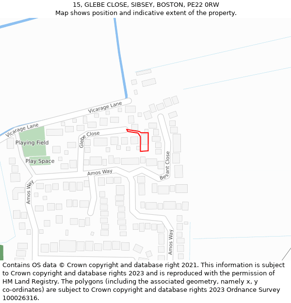 15, GLEBE CLOSE, SIBSEY, BOSTON, PE22 0RW: Location map and indicative extent of plot