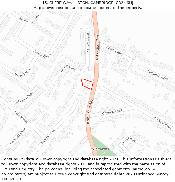 15, GLEBE WAY, HISTON, CAMBRIDGE, CB24 9HJ: Location map and indicative extent of plot