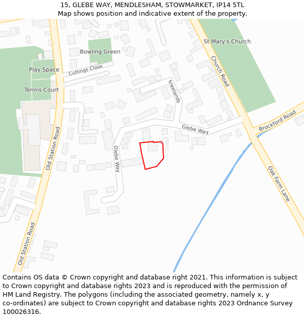 15, GLEBE WAY, MENDLESHAM, STOWMARKET, IP14 5TL: Location map and indicative extent of plot