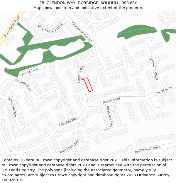 15, GLENDON WAY, DORRIDGE, SOLIHULL, B93 8SY: Location map and indicative extent of plot