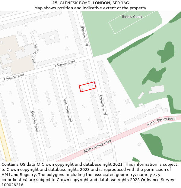 15, GLENESK ROAD, LONDON, SE9 1AG: Location map and indicative extent of plot