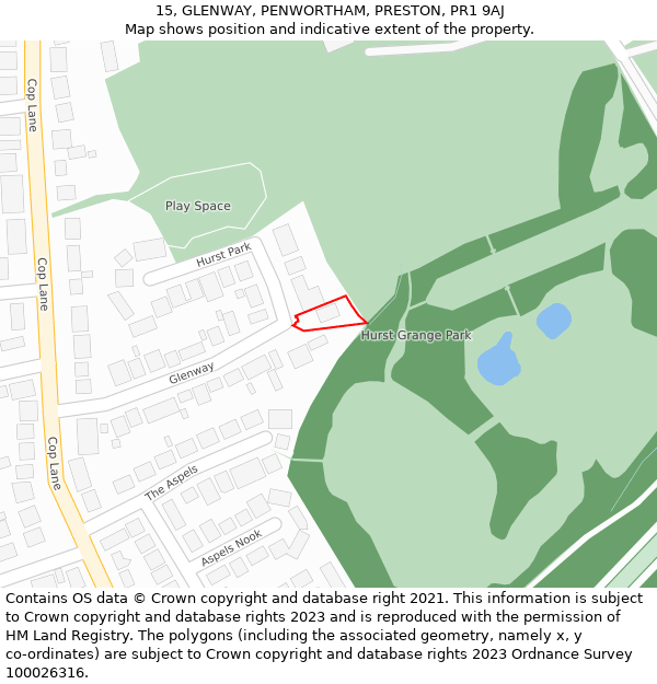 15, GLENWAY, PENWORTHAM, PRESTON, PR1 9AJ: Location map and indicative extent of plot