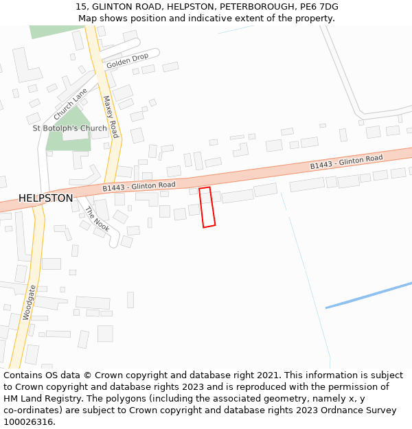 15, GLINTON ROAD, HELPSTON, PETERBOROUGH, PE6 7DG: Location map and indicative extent of plot