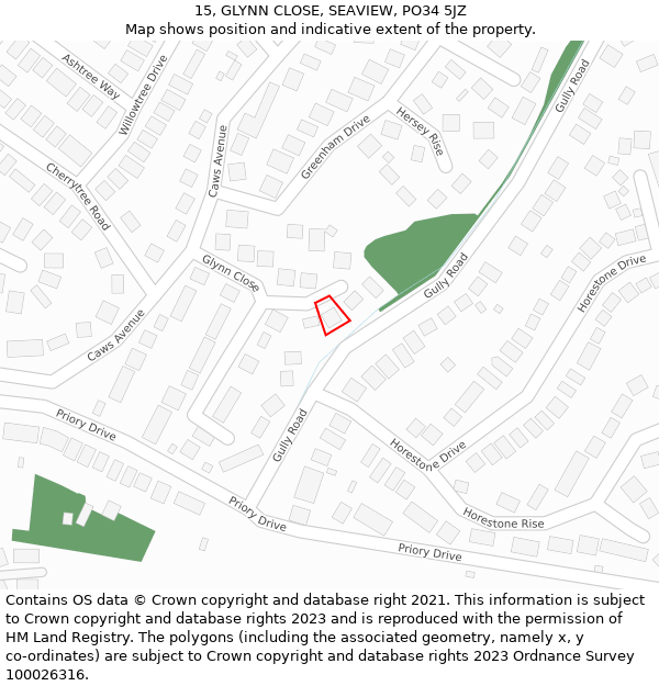 15, GLYNN CLOSE, SEAVIEW, PO34 5JZ: Location map and indicative extent of plot