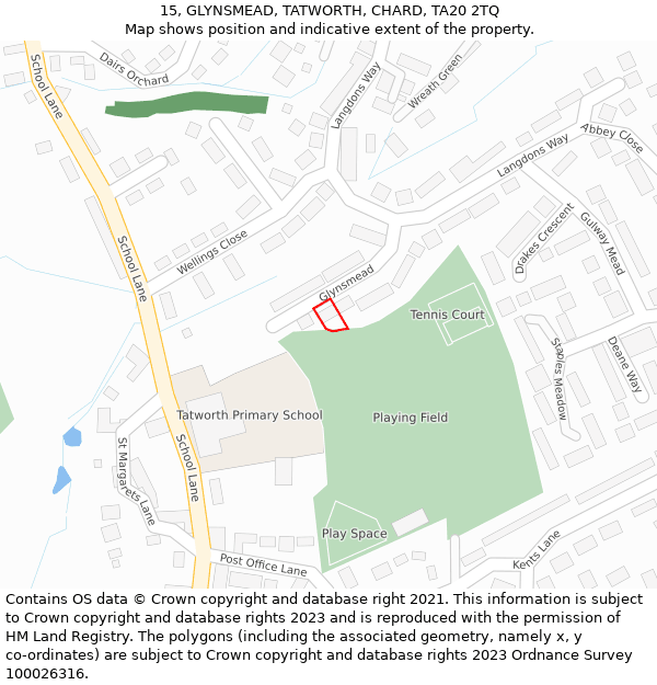 15, GLYNSMEAD, TATWORTH, CHARD, TA20 2TQ: Location map and indicative extent of plot