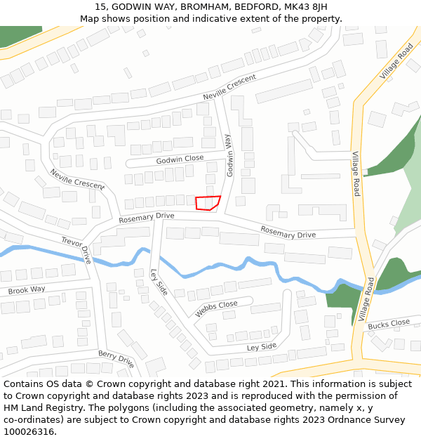 15, GODWIN WAY, BROMHAM, BEDFORD, MK43 8JH: Location map and indicative extent of plot