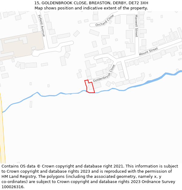 15, GOLDENBROOK CLOSE, BREASTON, DERBY, DE72 3XH: Location map and indicative extent of plot