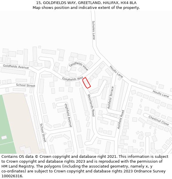 15, GOLDFIELDS WAY, GREETLAND, HALIFAX, HX4 8LA: Location map and indicative extent of plot