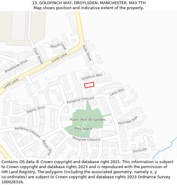 15, GOLDFINCH WAY, DROYLSDEN, MANCHESTER, M43 7TH: Location map and indicative extent of plot