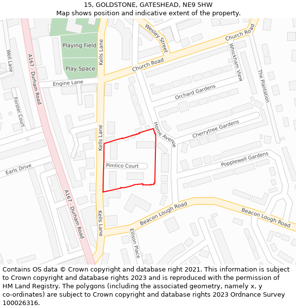 15, GOLDSTONE, GATESHEAD, NE9 5HW: Location map and indicative extent of plot