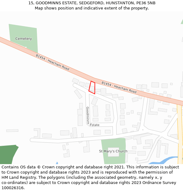 15, GOODMINNS ESTATE, SEDGEFORD, HUNSTANTON, PE36 5NB: Location map and indicative extent of plot