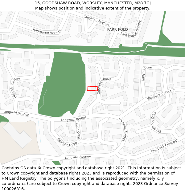 15, GOODSHAW ROAD, WORSLEY, MANCHESTER, M28 7GJ: Location map and indicative extent of plot