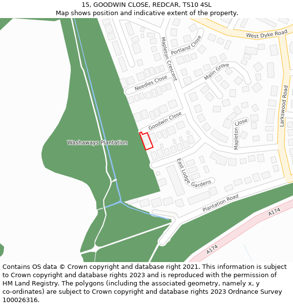 15, GOODWIN CLOSE, REDCAR, TS10 4SL: Location map and indicative extent of plot