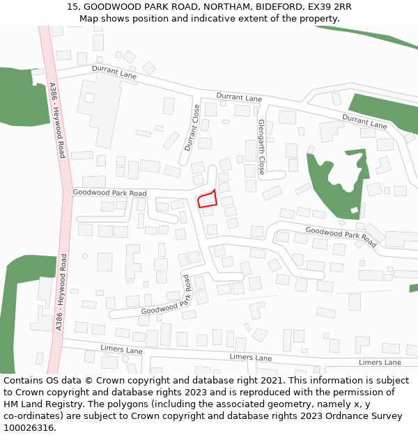 15, GOODWOOD PARK ROAD, NORTHAM, BIDEFORD, EX39 2RR: Location map and indicative extent of plot