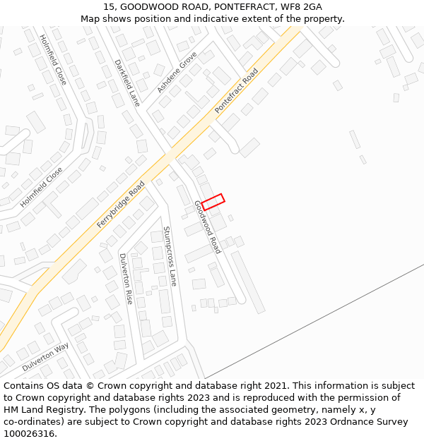 15, GOODWOOD ROAD, PONTEFRACT, WF8 2GA: Location map and indicative extent of plot