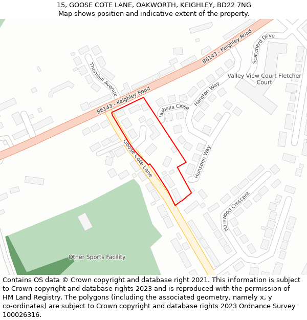 15, GOOSE COTE LANE, OAKWORTH, KEIGHLEY, BD22 7NG: Location map and indicative extent of plot