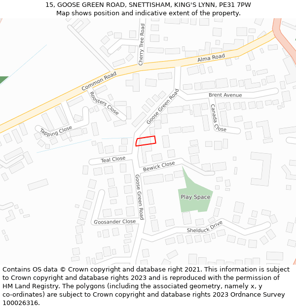 15, GOOSE GREEN ROAD, SNETTISHAM, KING'S LYNN, PE31 7PW: Location map and indicative extent of plot