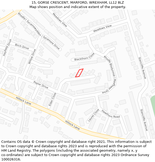 15, GORSE CRESCENT, MARFORD, WREXHAM, LL12 8LZ: Location map and indicative extent of plot