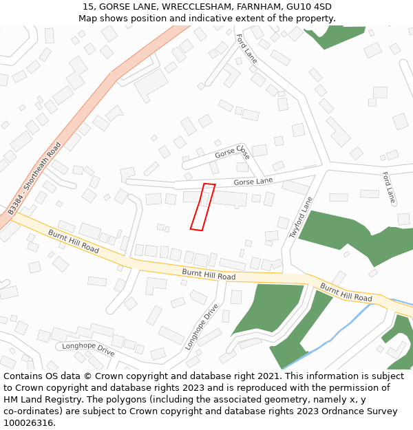 15, GORSE LANE, WRECCLESHAM, FARNHAM, GU10 4SD: Location map and indicative extent of plot