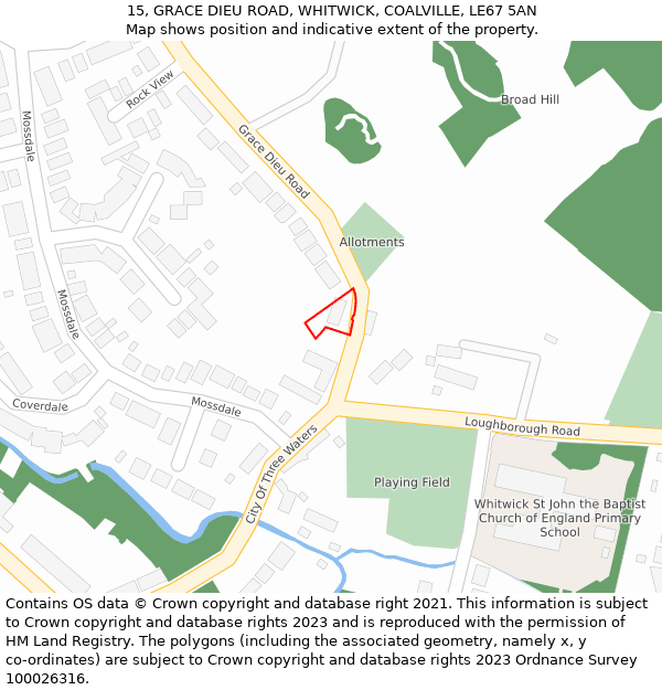 15, GRACE DIEU ROAD, WHITWICK, COALVILLE, LE67 5AN: Location map and indicative extent of plot