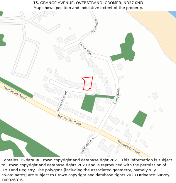 15, GRANGE AVENUE, OVERSTRAND, CROMER, NR27 0ND: Location map and indicative extent of plot