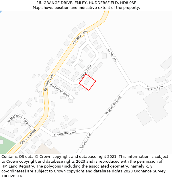 15, GRANGE DRIVE, EMLEY, HUDDERSFIELD, HD8 9SF: Location map and indicative extent of plot