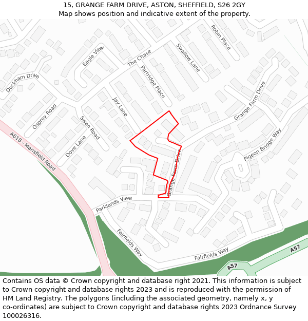 15, GRANGE FARM DRIVE, ASTON, SHEFFIELD, S26 2GY: Location map and indicative extent of plot