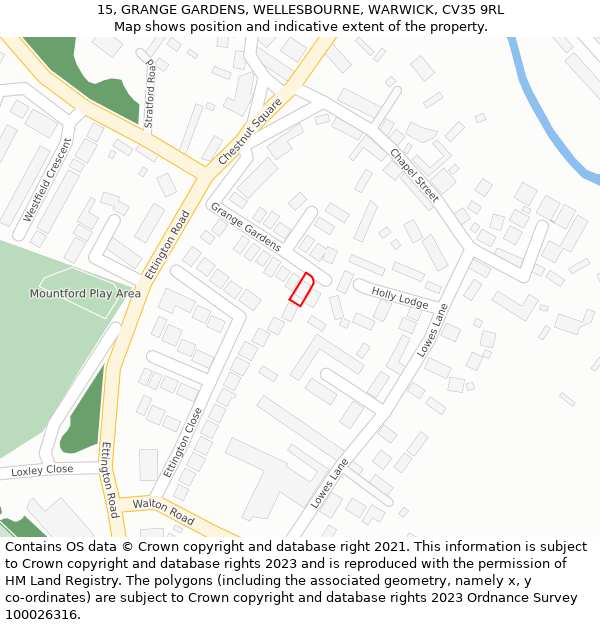 15, GRANGE GARDENS, WELLESBOURNE, WARWICK, CV35 9RL: Location map and indicative extent of plot