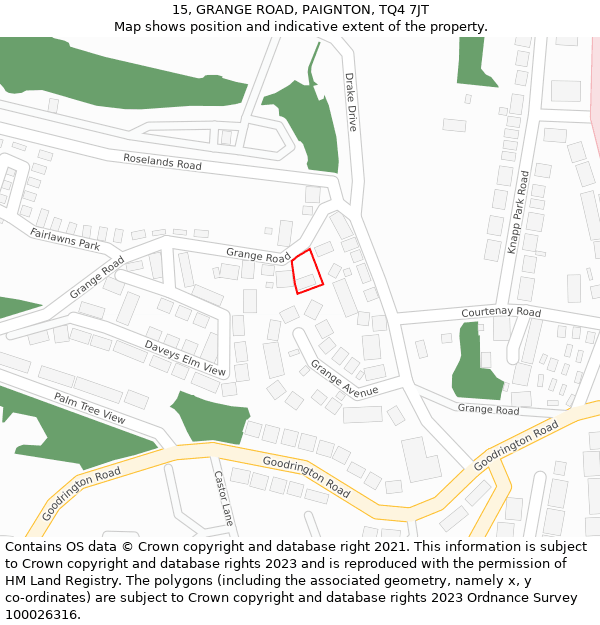 15, GRANGE ROAD, PAIGNTON, TQ4 7JT: Location map and indicative extent of plot