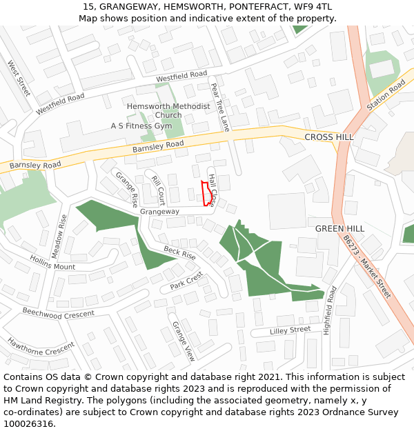 15, GRANGEWAY, HEMSWORTH, PONTEFRACT, WF9 4TL: Location map and indicative extent of plot