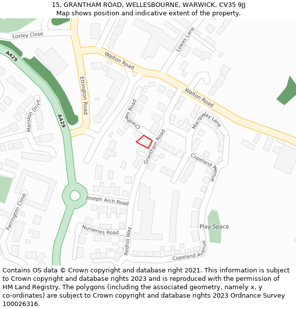 15, GRANTHAM ROAD, WELLESBOURNE, WARWICK, CV35 9JJ: Location map and indicative extent of plot