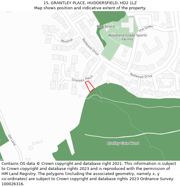 15, GRANTLEY PLACE, HUDDERSFIELD, HD2 1LZ: Location map and indicative extent of plot