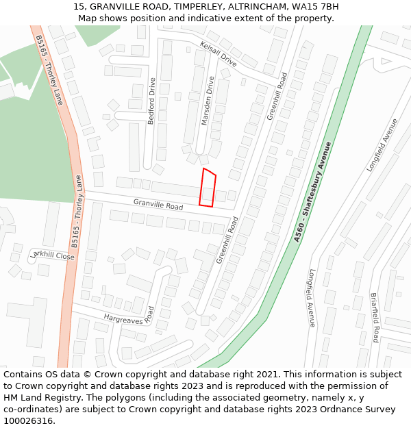 15, GRANVILLE ROAD, TIMPERLEY, ALTRINCHAM, WA15 7BH: Location map and indicative extent of plot