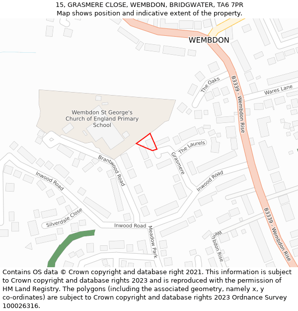 15, GRASMERE CLOSE, WEMBDON, BRIDGWATER, TA6 7PR: Location map and indicative extent of plot