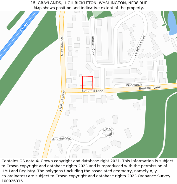 15, GRAYLANDS, HIGH RICKLETON, WASHINGTON, NE38 9HF: Location map and indicative extent of plot