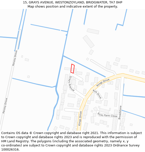 15, GRAYS AVENUE, WESTONZOYLAND, BRIDGWATER, TA7 0HP: Location map and indicative extent of plot