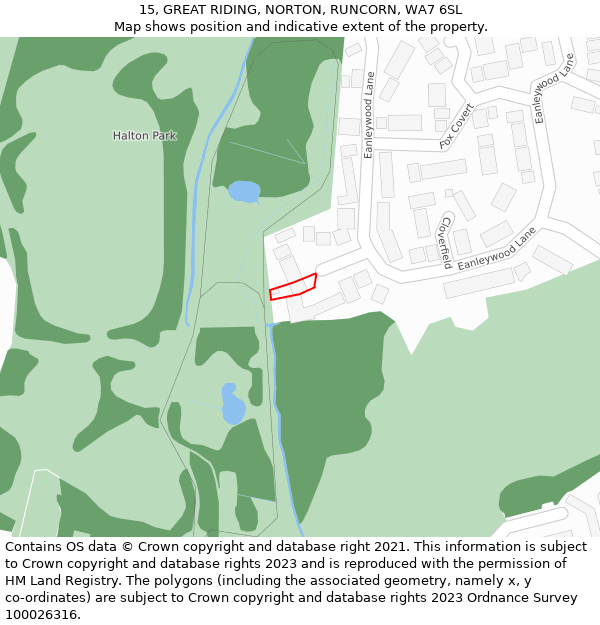 15, GREAT RIDING, NORTON, RUNCORN, WA7 6SL: Location map and indicative extent of plot