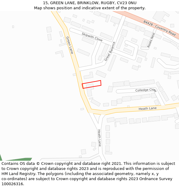 15, GREEN LANE, BRINKLOW, RUGBY, CV23 0NU: Location map and indicative extent of plot