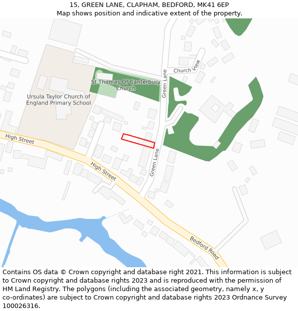 15, GREEN LANE, CLAPHAM, BEDFORD, MK41 6EP: Location map and indicative extent of plot