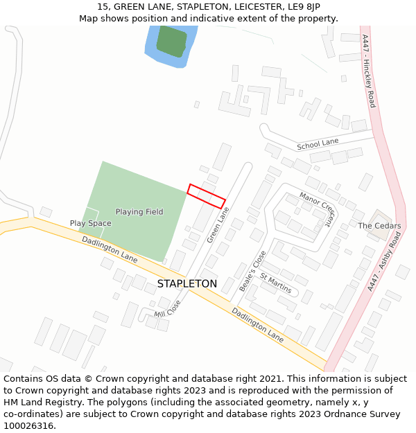 15, GREEN LANE, STAPLETON, LEICESTER, LE9 8JP: Location map and indicative extent of plot