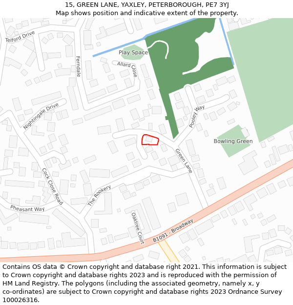 15, GREEN LANE, YAXLEY, PETERBOROUGH, PE7 3YJ: Location map and indicative extent of plot