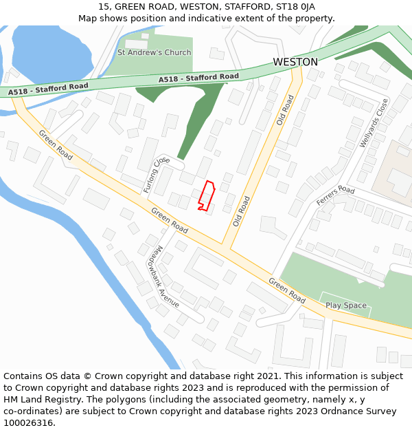 15, GREEN ROAD, WESTON, STAFFORD, ST18 0JA: Location map and indicative extent of plot