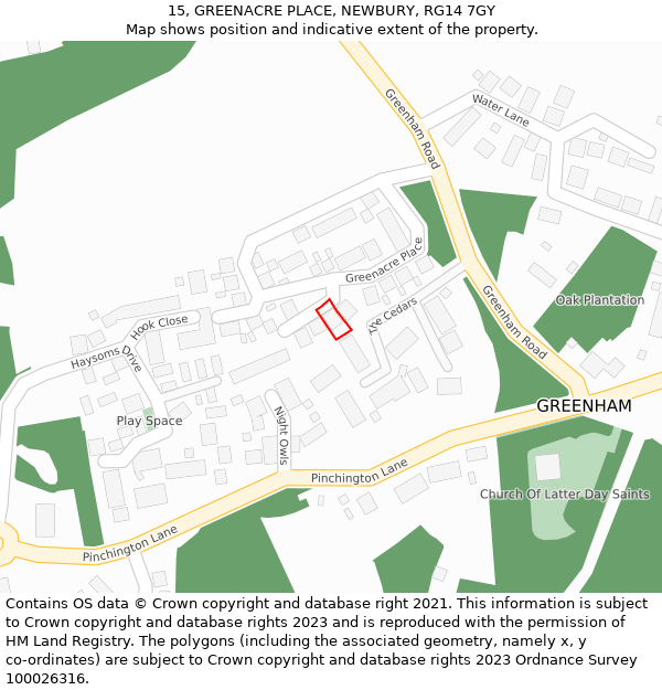15, GREENACRE PLACE, NEWBURY, RG14 7GY: Location map and indicative extent of plot