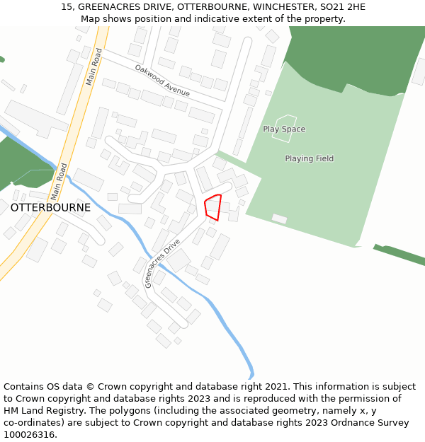 15, GREENACRES DRIVE, OTTERBOURNE, WINCHESTER, SO21 2HE: Location map and indicative extent of plot