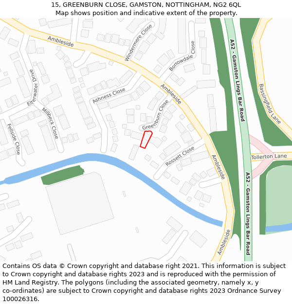 15, GREENBURN CLOSE, GAMSTON, NOTTINGHAM, NG2 6QL: Location map and indicative extent of plot