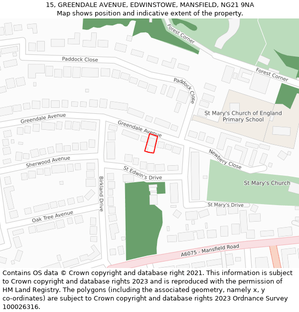 15, GREENDALE AVENUE, EDWINSTOWE, MANSFIELD, NG21 9NA: Location map and indicative extent of plot