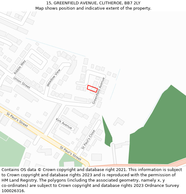 15, GREENFIELD AVENUE, CLITHEROE, BB7 2LY: Location map and indicative extent of plot